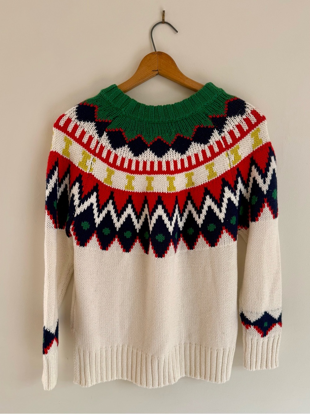NWT aerie Fair Isle Yoke Ski Sweater Green Multicolor Holiday Nordic Size S - Picture 4 of 5